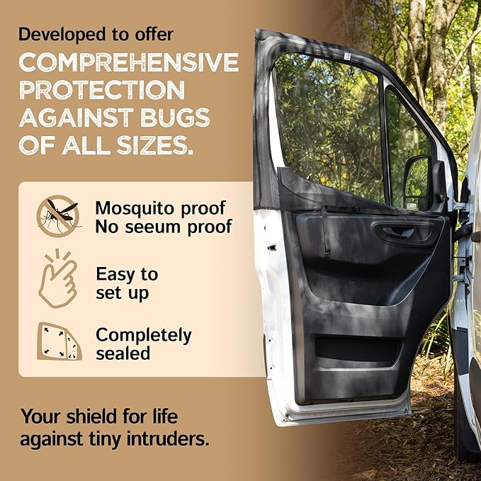 Living in a Bubble Magnetic Bug Screen for Front Doors (Pair), Compatible with RAM Promaster. Vanlife Accessories & Van Life Essentials