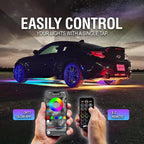 OPT7 Aura DreamColor Underglow Chasing Lights for Car with APP & Remote Control, Waterproof Rigid Aluminum LED Light Bar, 12V Exterior Neon Accent Underbody RGBIC Lighting Kit, Multicolor Car Decor