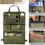 Tactical Seat Back Organizer Heavy Duty MOLLE Panel Organizer with Multiple Pockets & Hook Loop Panel for Road Trip Essentials, Universal Fit for Car SUV Truck Jeep (Army Green)