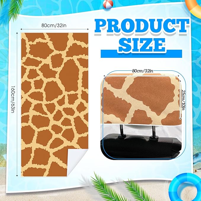 Hahafelt 2 Pack Car Seat Towel Covers with Storage Bag, 63 x 32 Inch Universal Non Slip Waterproof Sweat Protector for Car Truck, Gym Swimming Running, Machine Washable (Giraffe Pattern)