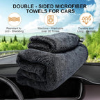 KZKR 2 Pack Car Drying Towel, Dual Sided Microfiber Cleaning Towels (24x35+16x16), 1300GSM Ultra Absorbent, Streak Free, No Scratch, Machine Washable