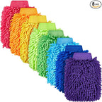 Toulite 8 Pcs Car Wash Mitt Chenille Microfiber Wash Mitt Double Sided Glove Cleaning Drying Mitts (7.48 x 10.24 Inch,Bright Colors)