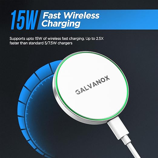 GALVANOX Compatible with MagSafe Wall Mounted Magnetic Wireless Charger (15W) Fast Charging, Stick-on Adhesive Design with Long Removable USB-C Cable (10Ft) White