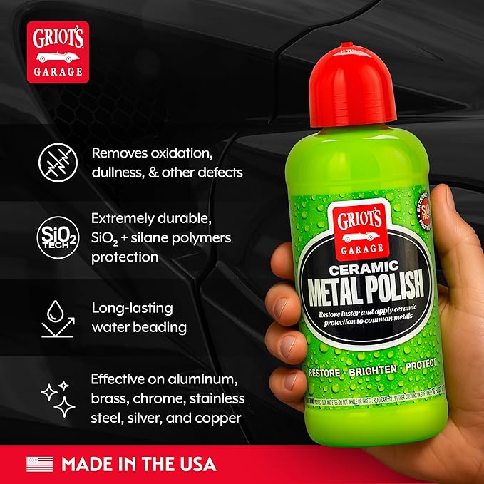 Griot's Garage Ceramic Metal Polish for Car Detailing, Restorer and Oxidation Remover for Aluminum, Brass, Chrome, Stainless Steel, Silver, and Copper, 16 Ounces, 10864