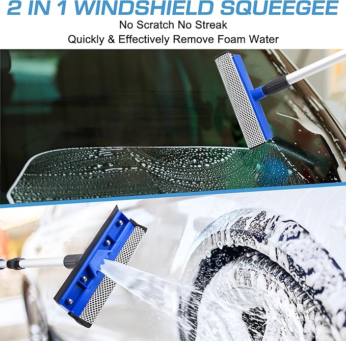 Lezcufer 65" Car Wash Brush with Long Handle, Car Wash Mop, Flow-Thru Soft Bristle Car Washing Brush with Extendable Handle and Hose Attachment for Car, SUV, Truck,RV, Boat