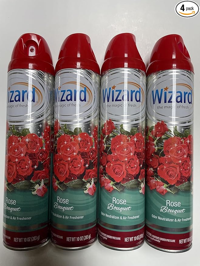 Wizard The Magic of Fresh | Odor Neutralizer & Air Freshener - 10 Oz. Rose bouquet (Pack of 4) (Packaging May Vary)