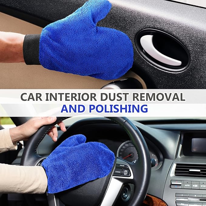 Teenyyou 6 Pcs Microfiber Dusting Mitt Car Wash Mitts Cleaning Glove with Thumb Reusable Terry Dusting Gloves with Elastic Wrist Cuff for Car Wheel Plants House Kitchen(Royal Blue,9.84 x 7.87 Inch)
