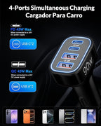 90W 4-Port USB C Super Fast Car Charger for Samsung Galaxy S26/S25/S24/S23/S22 Ultra, iPhone 17/16/15 Pro Max, Android, Type C Fast Charging Car Phone Charger Adapter Accessories + 3FT USB-C Cable