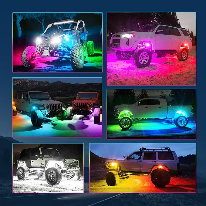 MICTUNING Q1 MAX RGB+IC Rock Lights 12 Pods Kit, 288 Beams 1000% Brighter Chasing Dreamcolor Underglow Neon Lights, APP Control Multicolor Extensible Underbody Lighting Kit for Truck ATV UTV Boat