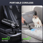 Portable Car Vacuum Cordless, 18000Pa 4-in-1 Suction Power Mini Vacuum Cleaner, 120W Brushless Motor Handheld Vacuum Cordless Rechargeable, 7800mAh Battery, LED Light, Black
