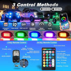 8Pods Aluminum RGB LED Rock Lights for Jeep Trucks UTV ATV RZR Golf Cart Offroad SXS SUV Side by Side with APP/RF Remote Control, Waterproof Multicolor Metal Alloy Case Segmented Underglow Light 12V