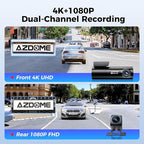 AZDOME M300S 4K Ultra HD Dual Dash Cam Front and Rear, Free 64GB Card, Built-in WiFi GPS Voice Control Car Camera, Night Vision, ADAS, 24 Hours Parking Monitor, Loop Recording (Matte Black)