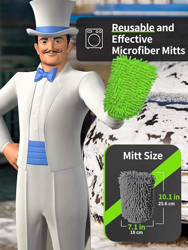 MR.SIGA Premium Microfiber Soft Chenille Car Wash Mitt, Pack of 2, Gray & Green