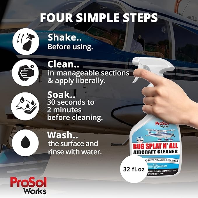 Bug Splat N' All Aircraft Cleaner 32 fl oz - All Purpose Cleaner that Removes Grease, Oil, Bug Splatter, Grime, & Dirt - Cleaner Spray for Aircraft Metals, Paints, & Coatings - Safe on All Surfaces