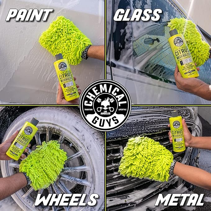 Chemical Guys CWS_301_64BK Car Wash Detailing Bucket, Mitt & Accessories Bundle (6 Items) Featuring Citrus Wash & Gloss Foaming Car Wash Soap, 64 oz (.5 Gal) - Works on Cars, Trucks, SUVs, RVs & More
