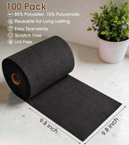 KitchLife Microfiber Cleaning Cloth Roll, 100 Pack - Tear-Away Microfiber Paper Towels, Lint-Free, Reusable, Washable for Kitchen, Car, Dishes, and Sensitive Surfaces (Black)