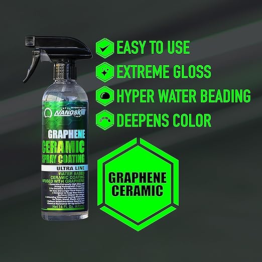 Nanoskin Graphene Ceramic Spray Coating 30 Gallons – Water Based Super Hydrophobic Spray Substitutes Car Waxes, Paint Sealant, Top Coat Polymer | Apply After Car Wash, Clay Bar, Car Polisher Buffer