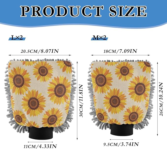 Qilmy Sunflower Seamless Fabric Microfiber Chenille Car Wash Sponge Scratch Free Car Wash Mitt Absorbent Mitt Sponge for Trucks SUVs Car Washing Home Cleaning, Medium