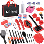Nilight 37PCS Car Detailing Kit Auto Cleaning Tools Wash Set with Storage Carry Bag Home Use for Interior Exterior Deep Clean Car Care Windshield Dashboard Seat Air Vents Wheels Tires, Red