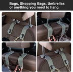 CoBak Headrest Hooks for Car - Universal Premium Stitched Leather and Aluminum-Magnesium Alloy Single Car Seat Back Storage Hook for Purses, Handbags, Bags (2 Pack),Gray