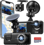 3 Channel Dash Cam WiFi FHD 1080P Car Camera, TOPGOOSE Front Dash Camera for Cars with 64GB Card, Mini Dashcams for Cars with Night Vision, 24 Hours Parking Mode, WDR, Loop Recording, G-Sensor, APP