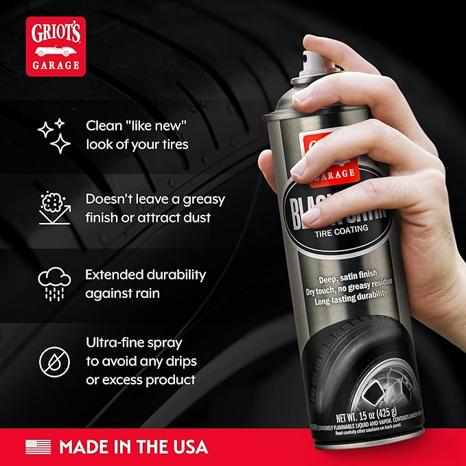 Griot's Garage Black Satin Tire Coating, Provides a Low-Gloss, Satin Finish, Non-Greasy, Long-Lasting, Quick-Drying, Easy-to- Use, No Mess, 10951, 15oz