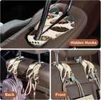 CoBak Purse Hook for Car - Universal Premium Stitched Leather and Aluminum-Magnesium Alloy Double Car Seat Back Storage Hook for Purses, Handbags, Bags (2 Pack),Brown