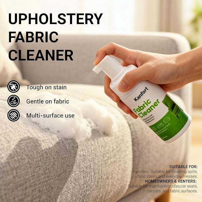 Carpet & Upholstery Cleaner 5-Piece Set, Fast Action Stain Remover for Furniture, Fabric, Sofa, Car Seats & Clothes - Includes Brush and Towel - Safe for Kids and Pets, Includes Brush & Towel