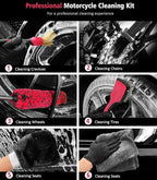 YeewayVeh 6PCS Motorcycle Cleaning Kit with Boar Hair Detailing Brush-Pro Safe for Chrome,Chain, Tire & Engine, Bendable Wheel Brush, Tire and Chain Brush, Wash Mitt & Microfiber Towel for Dirt Bike