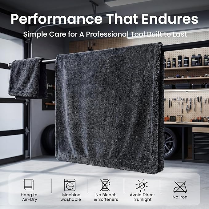 REEVAA Superior Microfiber Car Drying Towel [3s Drying, Pro-Grade Care] Car Cleaning Cloth Accessories for Sedan, SUV, Truck, 1300GSM, 2-Pack (36"×24"+16"×16"), Gray