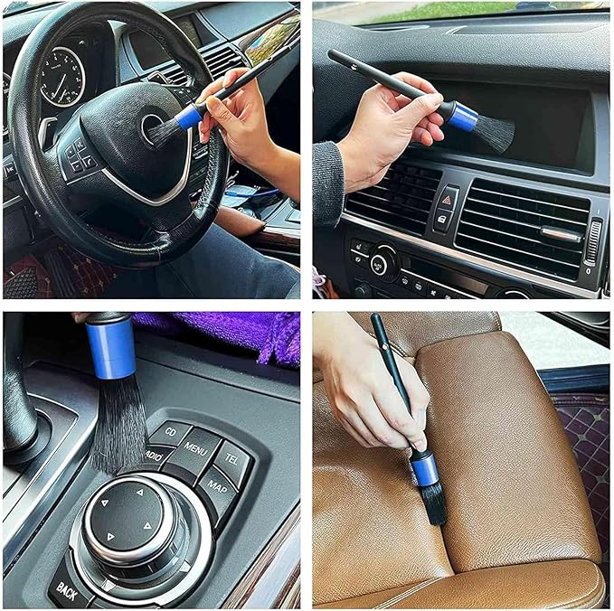 Car Detailing Brush Set - Premium Car Wash Brushes for Wheels, Interior & Exterior Cleaning, Includes Plastic & Wood Brushes for Dashboard Care