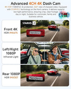 4K STARVIS 2 Dash Cam Front and Rear, 360° 4 Channel Dash Camera for Cars, Car Video Recorder with AI Driver Monitor System, Free 128GB Card, 5GHz WiFi GPS, WDR Night Vision HDR,24H Parking Mode(N900)