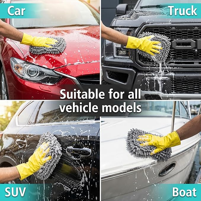 Microfiber Cleaning Cloths for Cars - 2 Pack Chenille Microfiber Wash Pads Gray Car Wash Pad for Gentle Cleaning of Cars Motorcycles Boats,Soft and Highly Absorbent,Easy to Clean and Reusable
