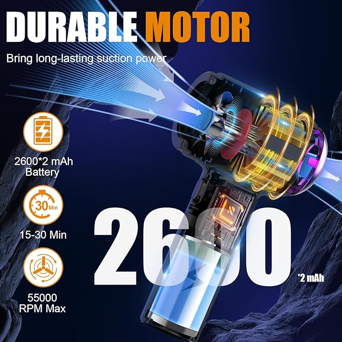 7000Pa Mini Car Vacuum: 4-in-1 handheld vacuum cordless & Compressed Air Duster & Inflator Pump, 3-Speed Portable High Power Cleaning Kit for Car Detailing, Computer Keyboard, Sewing Machine, Office