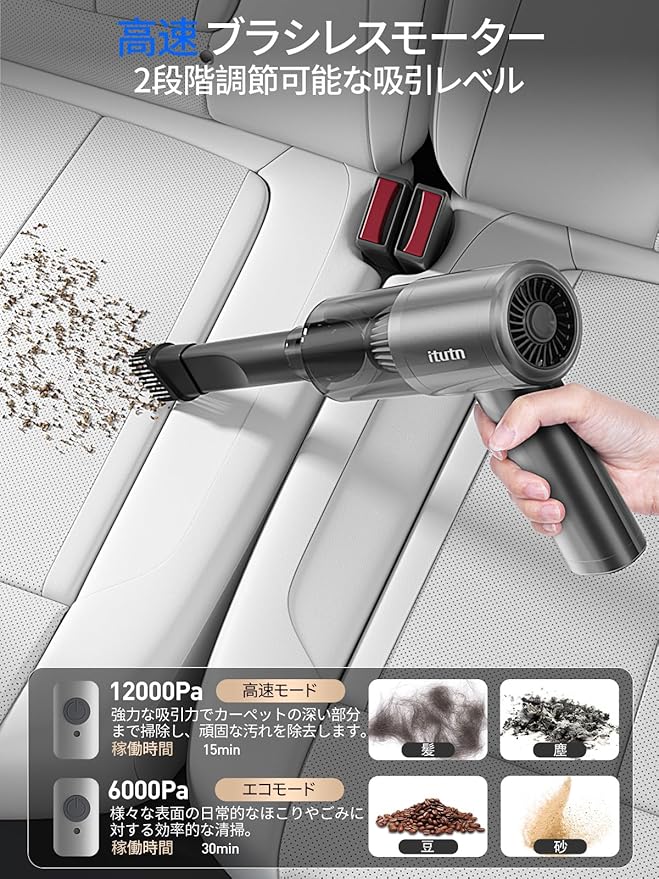 Mini Car Vacuum Portable Cordless with LED Light, 12000PA Powerful Suction, 80W High Power, One-Click Empty, Dual Hepa Filter, Car Vacuum Cleaner & Air Duster for Home, Desk, PC, Keyboard