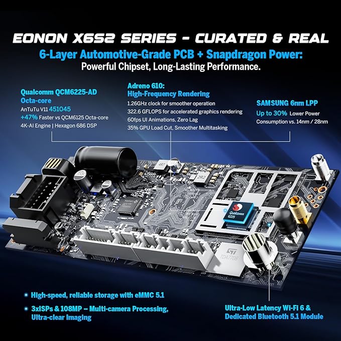 Eonon GMSX6S2 Car Stereo for Chevy Chevrolet Silverado/GMC Sierra 2014-2018, 2015 Silverado Radio CarPlay & Android Auto Head Unit, 10.1" QLED Car Radio with Bluetooth, SWC, 6+64GB -(QCM6225-AD)