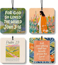 Jesus Christian Square Citrus Car Air Freshener 4 Pcs, Colorful Floral Religious Hanging Air Freshener for Cars Bathroom Dorm Books Decor, Jesus Christian Accessories Gifts for Women Men