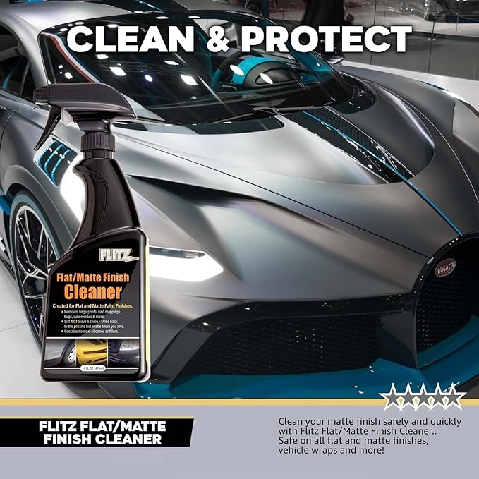 FLITZ Flat Matte Finish Cleaner - 8oz Bottle of USA-Made Vinyl Wrap Spray to Easily Remove Grease, Wax, Dust, & More - Quick Drying Matte Paint Cleaner - Ideal for Cars, Motorcycles