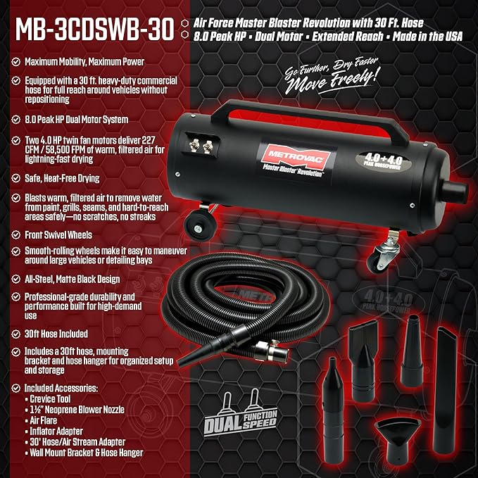 METROVAC Air Force Master Blaster Revolution with 30' Hose MB-3CDSWB-30 MB-3CD SWB-30