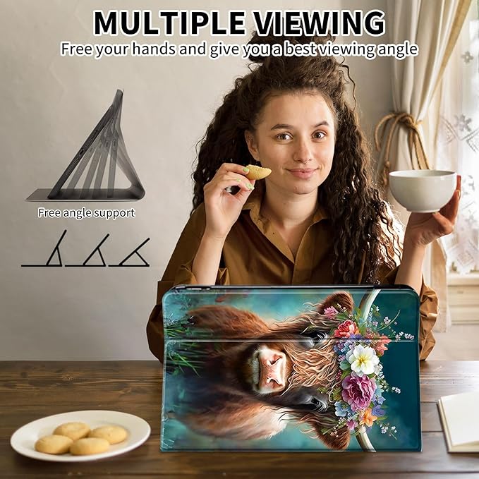 for Kindle Paperwhite Case,6.8" Kindle Paperwhite 11th Generation Case and Kindle Paperwhite Signature Edition,Leather Slim Adjustable Stand Cover with Auto Wake/Sleep,Cute Highland Cow