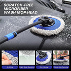 Ultimate Car Wash Brush with Long Handle | 15-Degree Curved Pole Design | Microfiber Brush Head | Adjustable Length | Wide Applications for Car, RV, Truck, Pickup | Car Wash Kit (Blue)