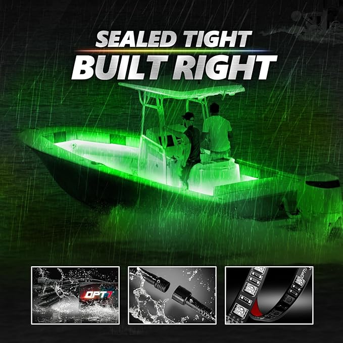 OPT7 Aura Marine Boat Lights LED with App & Remote Control, 4PCS Waterproof Light Strip, RGB Multi Color & Music Sync Interior Deck Lighting Kit for Night Fishing Pontoon Bass Sailboat Yacht Kayak 12V
