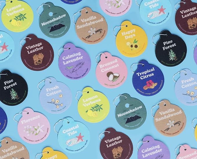 Happy Wax Summer Mix Car Charms 4-Pack Included Scents: Coastal Tide, Bronzed Coconut, Tropical Citrus, Florence