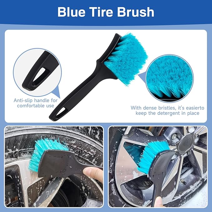 4 Pack Car Wheel and Tire Cleaner Brushes Kit Auto Motorcycle Rim Hub Ultra Soft Microfiber No Spatter Bendable Woolies Bristle Cleaning Set
