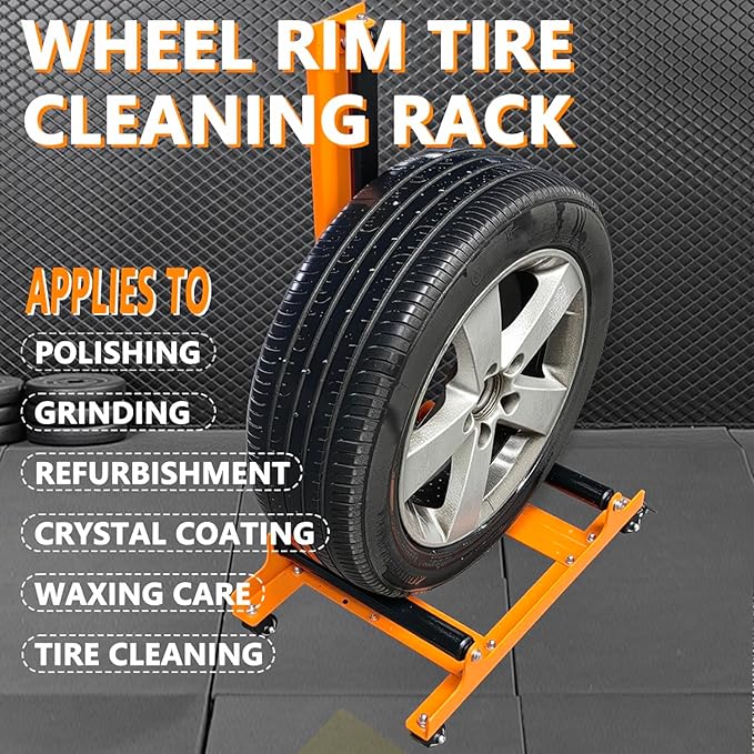 Rolling Wheel Detailing Stand – Heavy-Duty Tire Cleaning and Polishing Roller with 3-Way Rotating Rollers for Ceramic Coating, Tire Shine, Car Wheel Wash – Garage Accessory for Auto Detailers