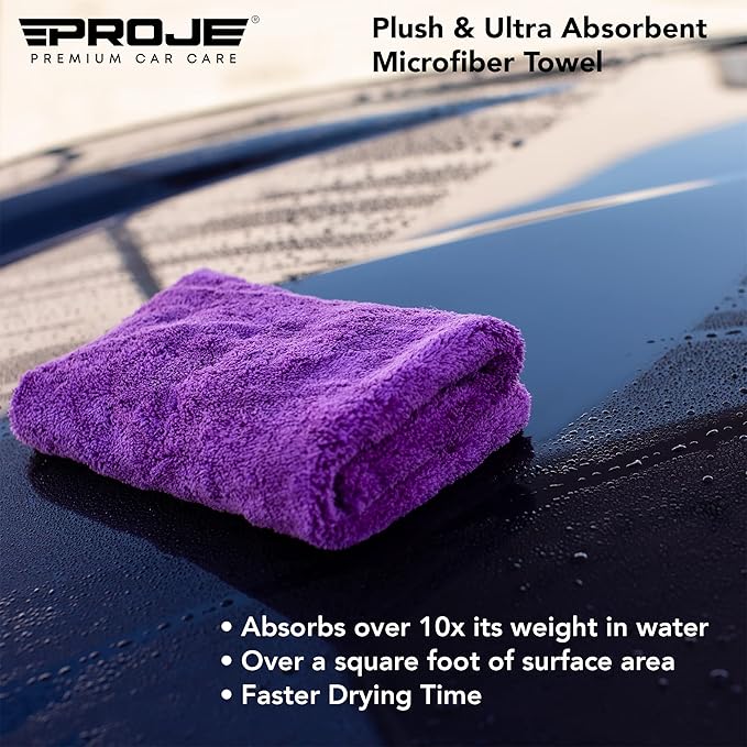 PROJE' PurplePRO - Purple Microfiber Drying Towel for Cars - Ultra Absorbent Cleaning Cloth - Auto Exterior & Interior Detailing Towel - 500 GSM 16in x 16in - (Pack of 6)