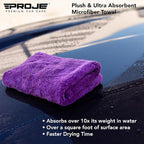 PROJE' Purple Microfiber Towel for Car - Ultra Absorbent - Car Drying, Polishing, Buffing Cloth & Interior Detailing Towel - 500 GSM 16x16in - Auto Detailing Supplies - Pack of 3 Premium Car Care