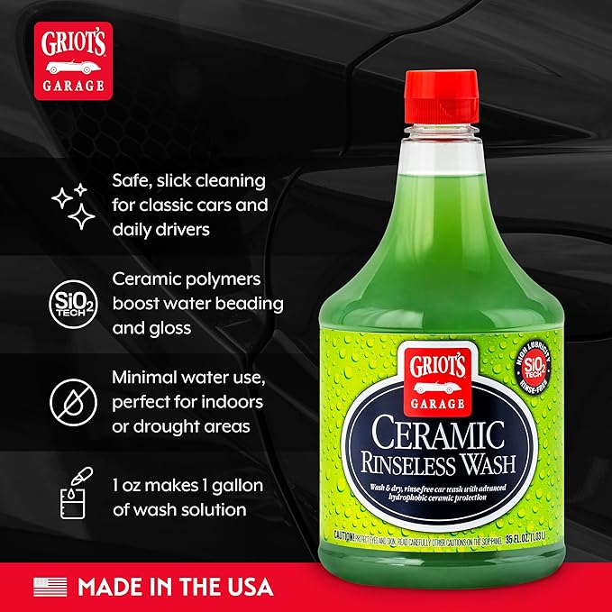 Griot's Garage Rinseless Wash and Wax for Car Cleaning and Detailing, No-Rinse, Waterless Formula For RVs, Boats, Trucks, Motorcycles, 10818, 35 oz
