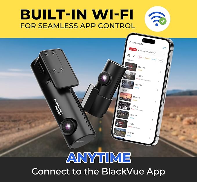 BlackVue DR590X-2CH Plus 64GB Dash Cam - FHD Dash Cam Front and Rear, STARVIS, Free Hardwire Cable & SD Card, Built-in Wi-Fi, Parking Mode Support, App Control Dashcam