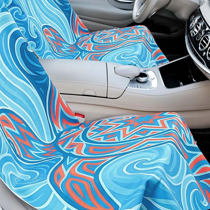 Hahafelt 2 Pack Car Seat Towel Covers with Storage Bag, 63 x 32 Inch Universal Non Slip Waterproof Sweat Protector for Car Truck, Gym Swimming Running, Machine Washable (Colorful Sea Turtle)